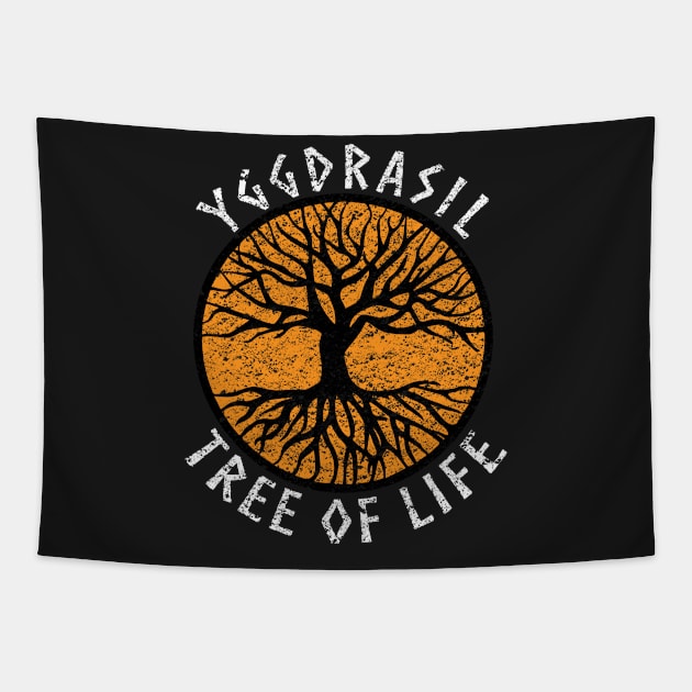 Tree of Life Yggdrasil Orange Valhalla Vikings Grunge Distressed Tapestry by vikki182@hotmail.co.uk