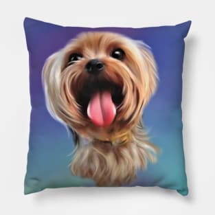 Yorkshire Terrier Puppy Dog Digital Oil Painting Pillow