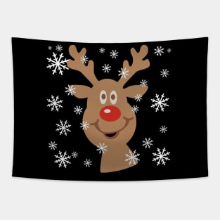 Smiling Christmas Reindeer In The Snow Tapestry