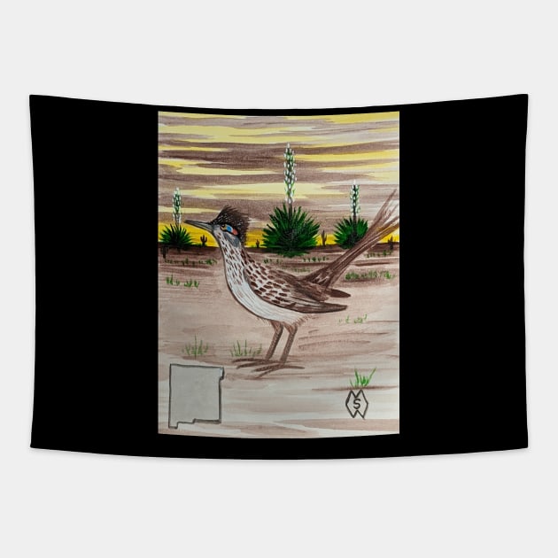 New Mexico state bird and flower, the roadunner and yucca flower Tapestry by Matt Starr Fine Art