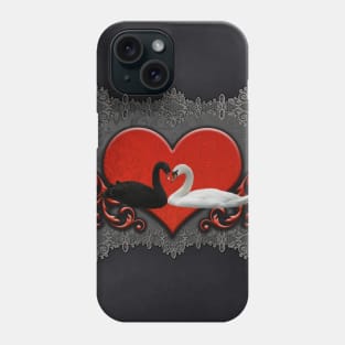 In love, wonderful black and white swan on a heart Phone Case