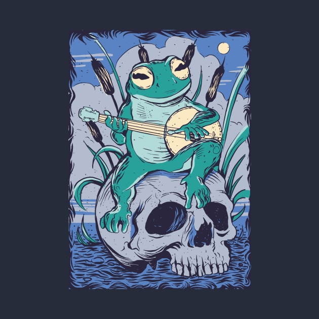 Creepy Cottage Core Banjo Frog on a Skull by SLAG_Creative