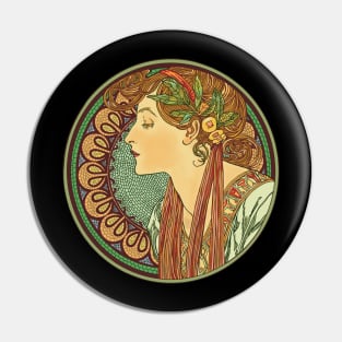 Mucha Cameo (on black) Pin