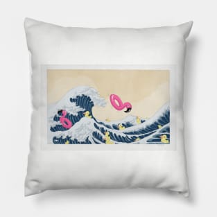 Big Wave vs. Rubber duck and flamingo Pillow