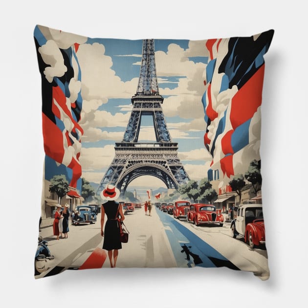 Paris Eiffel Tower France Vintage Poster Tourism Pillow by TravelersGems