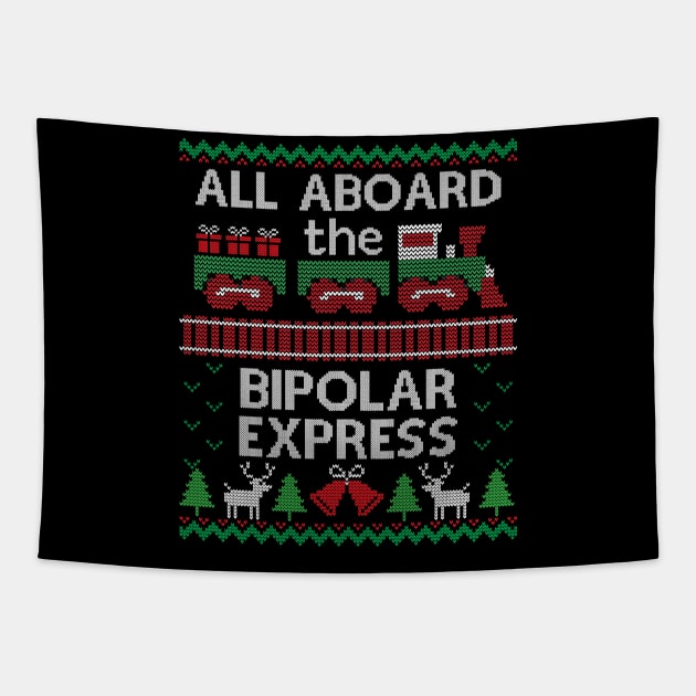 Ugly Christmas Sweater Bipolar Express Train Tapestry by HolidayoftheWeek