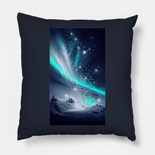 Northern lights on a snowy mountens Pillow
