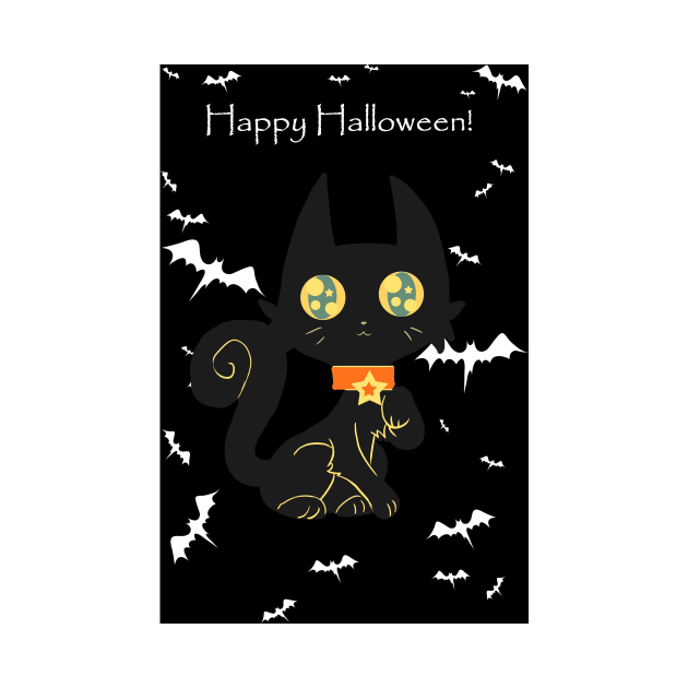 "Happy Halloween" Star Collar Black Cat by saradaboru