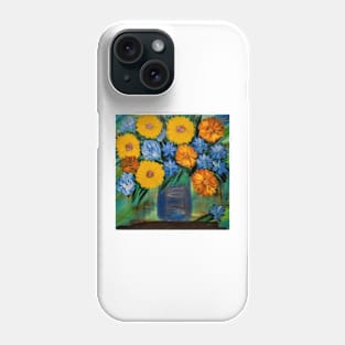 Some vintage style sunflower In blue and silver vase Phone Case