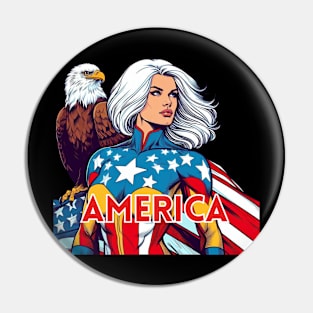 America Female Patriotic 70s Comic Book Superhero July 4 Pin