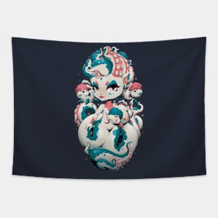 Cute Kawaii Chibi Octopus Mermaid Tapestry