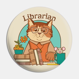 Busy Librarian Cat and Mouse Pin