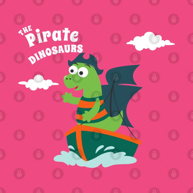 Vector illustration of dinosaur pirate on a ship at the sea by KIDS APPAREL