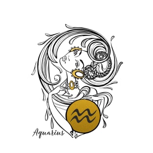 Aquarius - Beautiful Girl Gold Illu Zodiac T-Shirt