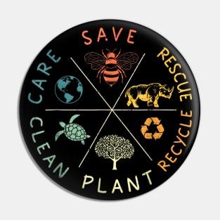 Save Bees Rescue Animals Recycle Plastic Earth Day 2024 Vintage Pin
