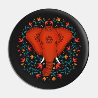 Elephant head with flowers and leaves Pin