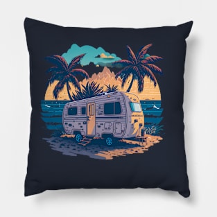 Bus on a Beach Pillow