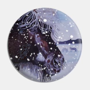 Icelandic Horse in Snowstorm Pin