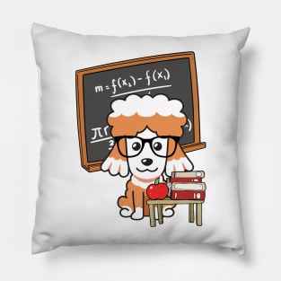 Funny brown dog is teaching Pillow