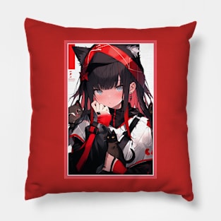 Aesthetic Anime Girl Red White Black | Quality Aesthetic Anime Design | Chibi Manga Anime Art Pillow