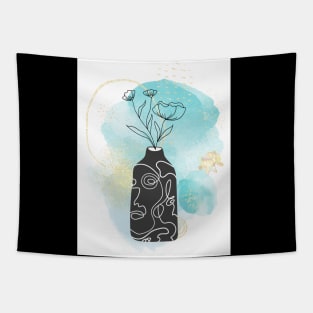 Flower vase watercolor painting - light blue paint Tapestry