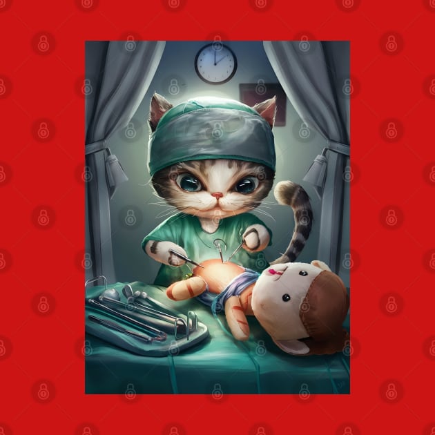 Cute cat surgeon performing surgery by Spaceboyishere