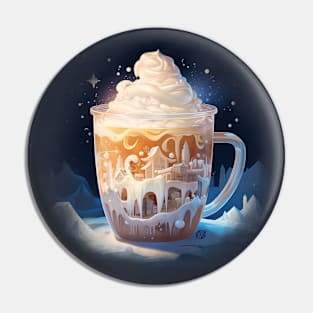 Beautiful ornate latte semi surreal design in a snowy landscape Pin