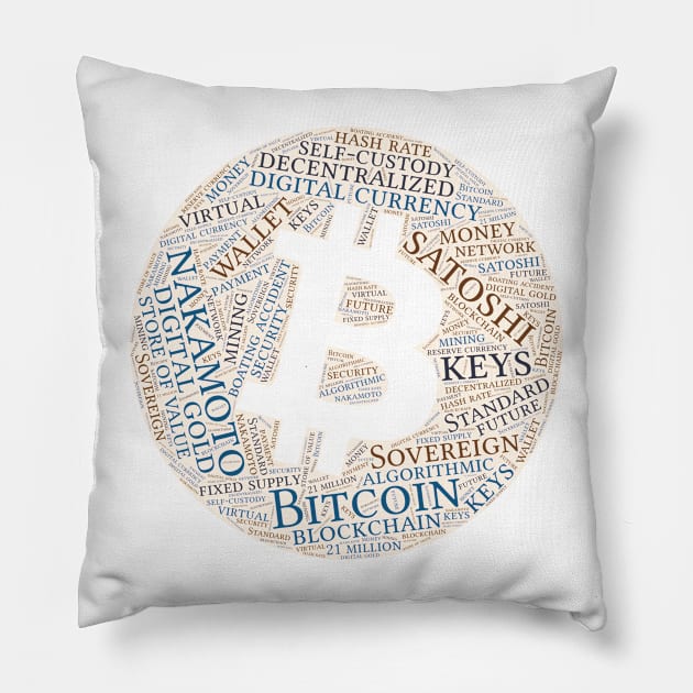 Bitcoin Wordcloud for Lighter Backgrounds Pillow by WYL - Words You Love