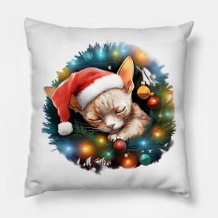 Lazy Devon Rex Cat At Christmas Pillow