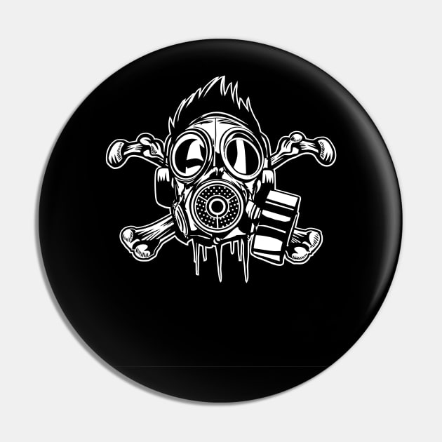 Gas Mask Crossbones Pin by drewbacca