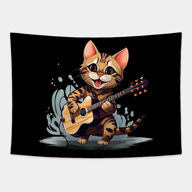 Bengal Cat Playing Guitar Tapestry by Graceful Designs