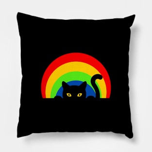 Rainbow Cat Red Yellow Green Blue Funny Happy Witty Joke Sarcastic Spiritual Animal Birthday Gift Pillow