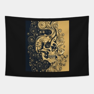 Human Skull Emblem Swirls Ornament colored Design Tapestry