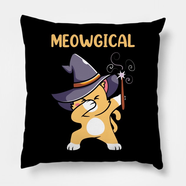 Cat Meowgical Dabbing Halloween Pillow by ReeseClaybro