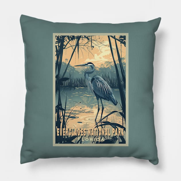 Everglades National Park Vintage Travel  Poster Pillow by GreenMary Design