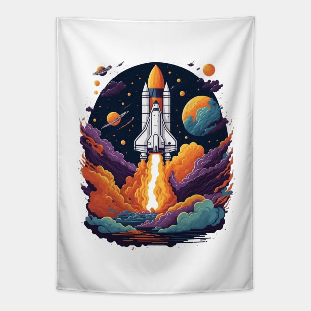 Fantasy Spaceship launch in the Galaxy Tapestry by deepofficial