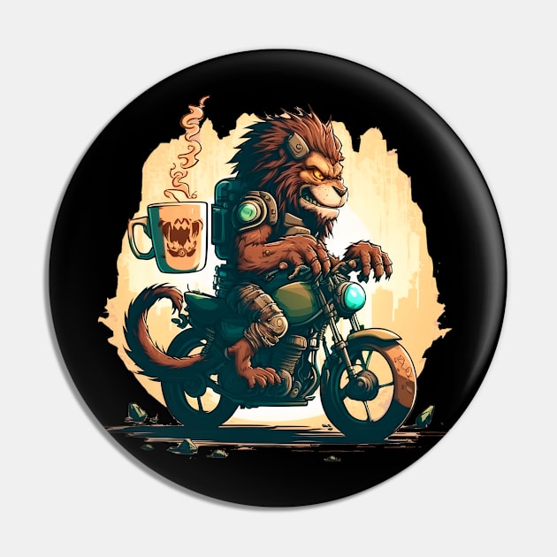 lion monster in ice  riding motorcycle drinking coffee Pin by BOM TSHIRTS