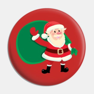 Santa Claus with a big green bag of gifts Pin