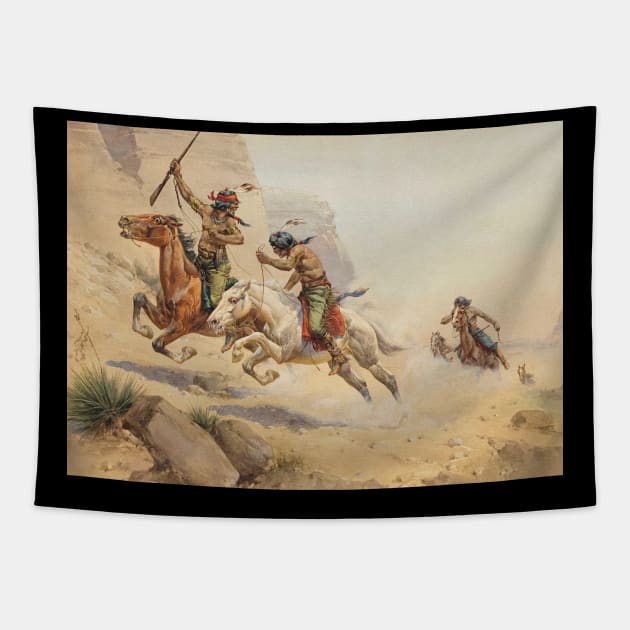 Native American Warriors - Vintage Western American Art Tapestry by Click Here For More