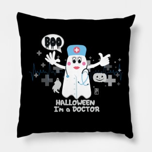 BOO Lady Doctor dressed as a GHOST - cute Halloween Pillow