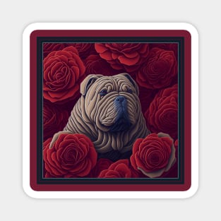 Dogs, sharpei dog and flowers, dog, style vector (Red version 2 sharpei) Magnet