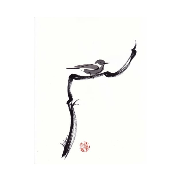 LITTLE FRIEND - Sumie ink brush pen painting of a bird by tranquilwaters