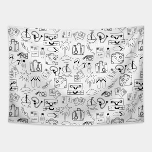 Summer Vacation Black and White Tapestry