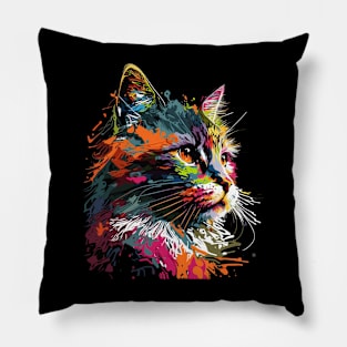 Colorful Art Cat Gift Retro Vintage Funny Cat Pillow