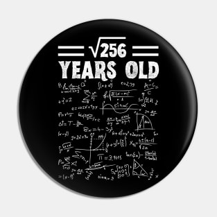 Square Root Of 256 16th Birthday, 16 Year Old Math Lover Gift Pin