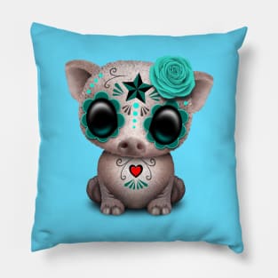 Blue Day of the Dead Sugar Skull Baby Pig Pillow