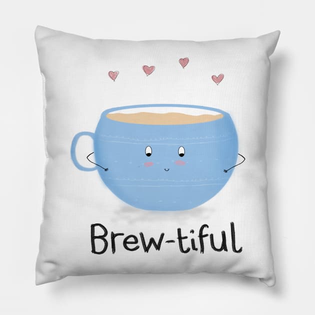 Brew-tiful cup of tea pun Pillow by Charlotsart