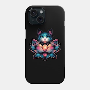 Colorful Abstract Cosmic Cat in Lotus Flower Phone Case