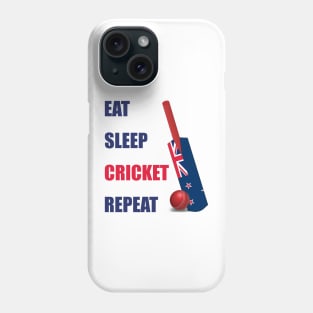 Eat Sleep Cricket Repeat New Zealand Flag Cricket Bat. Phone Case