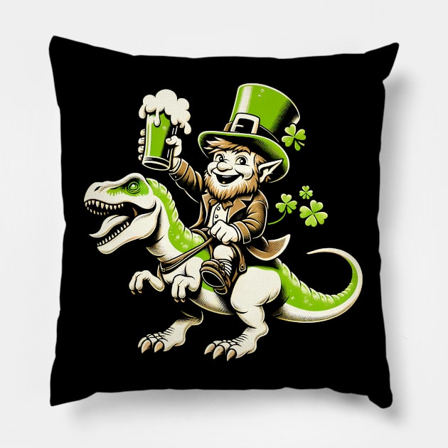 Lucky Leprechaun T-Rex Rider: Ultimate St. Patrick's Day Party Shirt Pillow by Klimek Prints